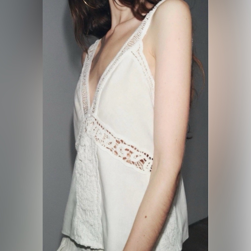 Zara Collection White Crochet Lace Cami Tank Top